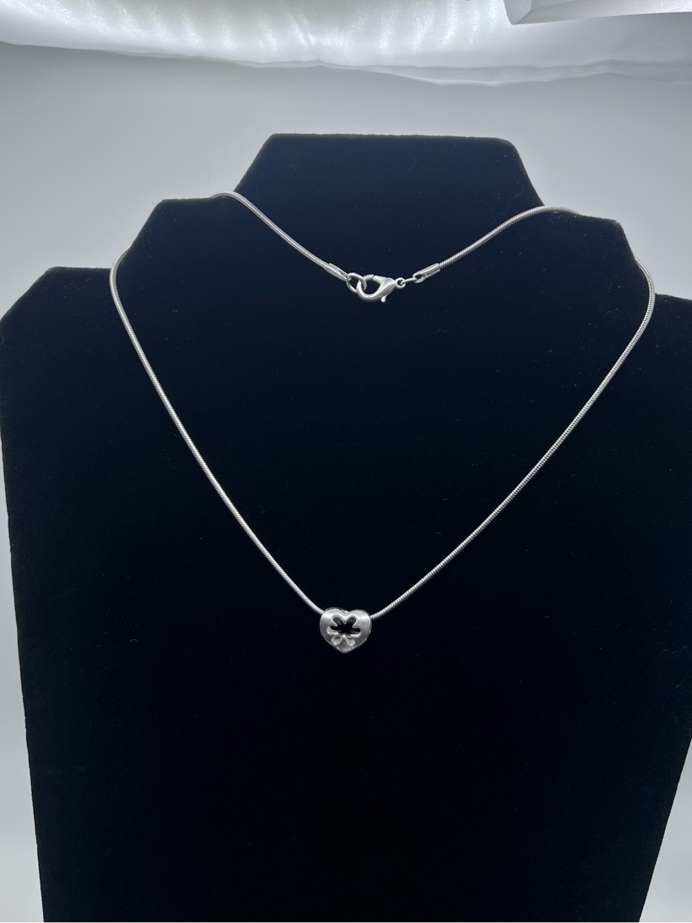 Sterling Silver Heart Pendant Necklace with Clover Accent - Silver